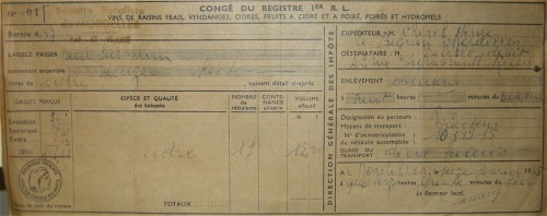 Congé de circulation de cidre signé en février 1955